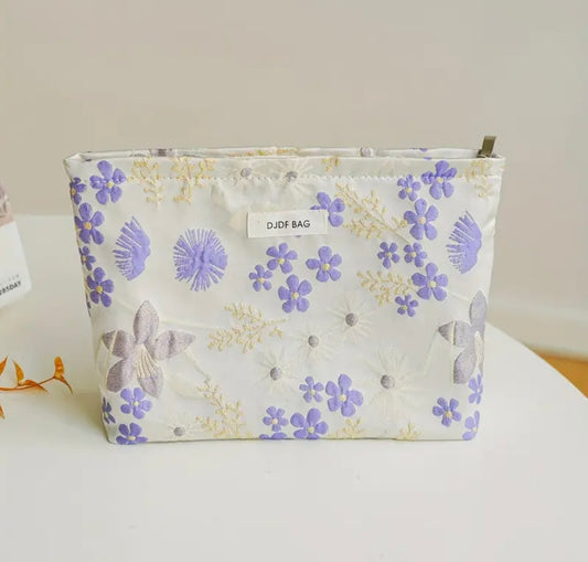 Lavender floral cosmetic bag