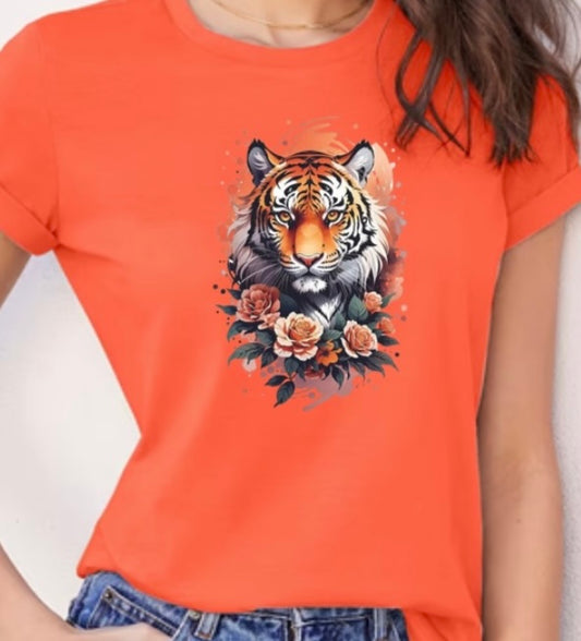 Fierce floral Tiger- Coral T-shirt