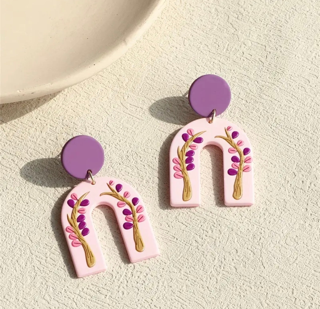 Lilac Bloom U-Shape Dangle Earrings