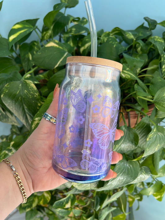 Lilac Butterfly 16oz. glass cup