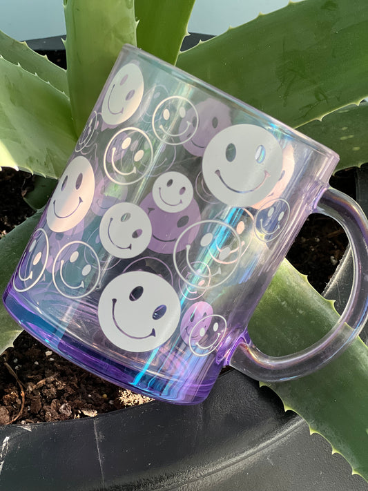 Lilac glass mug-Happy Face design