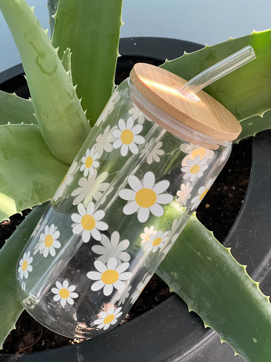 Daisies- 18oz glass cup