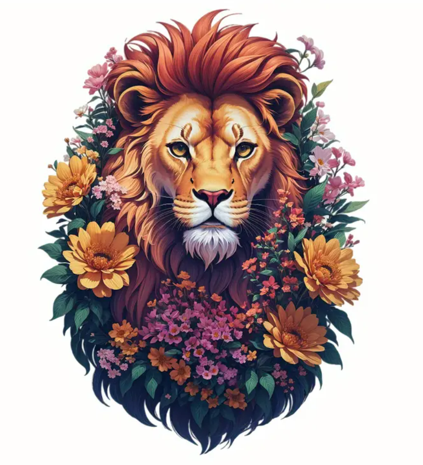 Vintage Flowers Lion White T-Shirt