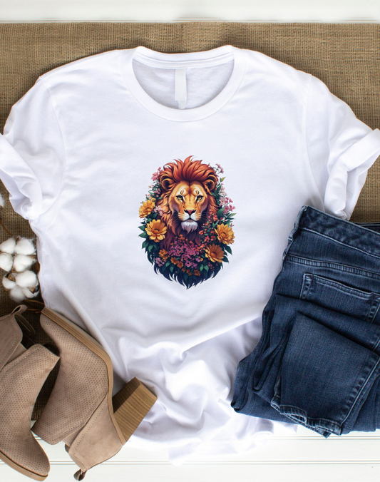 Vintage Flowers Lion White T-Shirt